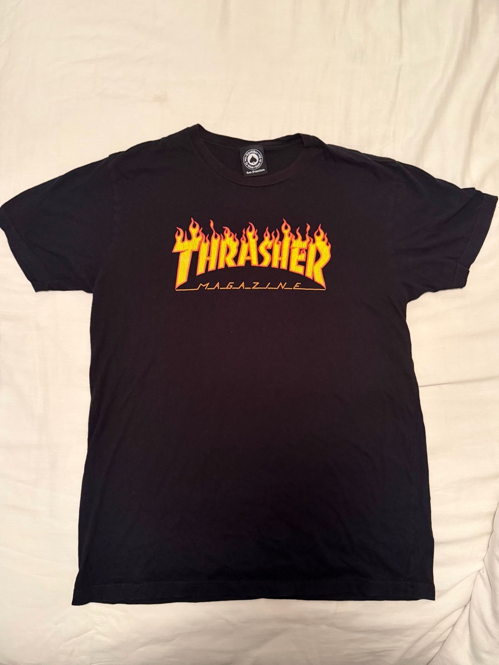 Vintage Black Thrasher Magazine Flame Logo Short-Sleeve Tee 100% Cotton Size LG